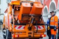 Soest, Germany - December 31, 2018: Waste collection vehicle with workers in Germany