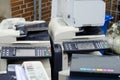 Soest, Germany - January 1, 2019: Different broken multi-function printers