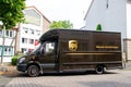 Soest, Germany - July 29, 2019: United Parcel Service UPS car on the street Royalty Free Stock Photo