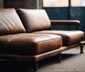 Sofa on abandoned industrial background. Generative AI