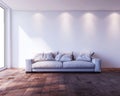 Sofa against empty wall with copy space in simple living room interior Royalty Free Stock Photo