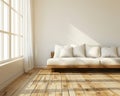 Sofa against empty wall with copy space in simple living room interior Royalty Free Stock Photo