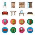 Sofa, armchair, table, mirror .Furniture and home interiorset collection icons in cartoon,flat style vector symbol stock