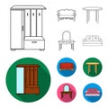 Sofa, armchair, table, mirror .Furniture and home interiorset collection icons in outline,flat style vector symbol stock