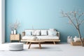 wall room armchair design home furniture blue apartment modern sofa interior. Generative AI. Royalty Free Stock Photo