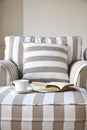 Sofa with coffee and book Home interior lifestyle
