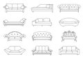 Sofa colored vector set. Collection of sofa illustration. Stock vector. Coloring book