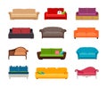 Sofa colored vector set. Comfortable couch collection isolated on white background for interior design