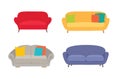 Sofa colored vector set. Comfortable couch collection isolated on white background for interior design.