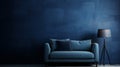 a sofa couch leaning against a blue grunge wall minimalist wallpaper