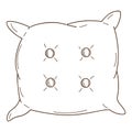 Sofa cushion with buttons. A home decor item. Design element with outline. Doodle, hand-drawn. Black white vector illustration.