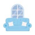 Sofa with cushions and window house isolated icon on white background Royalty Free Stock Photo