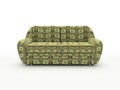 Sofa with dollars isolated on white background