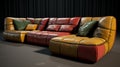 Coloured Leather Sofa With Red Cushions - Unreal Engine Rendered Style Royalty Free Stock Photo