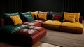 Luxurious Leather Sofa Set In Red, Yellow, And Green Royalty Free Stock Photo