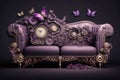 Sofa From Gears Flowers And Butterflies And Pinkviolet. Generative AI Royalty Free Stock Photo