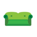 Sofa green front view vector flat icon. Comfortable room couch intrerior furniture concept. Indoor soft bed