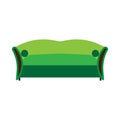 Sofa green front view vector flat icon. Comfortable room couch intrerior furniture concept. Indoor soft bed