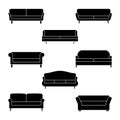 Sofa icon set. Vector illustration of couch pictogram on white.