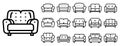 Sofa icons set, outline style