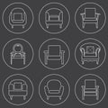 Sofa Icons Set White Line On Black Background
