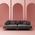 Sofa L shape and pastel pink arch wall in interior space