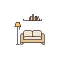 Sofa with Lamp and Booksshelf vector concept colored icon