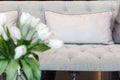 Sofa with pillows and flower, Home Interior Decoration Royalty Free Stock Photo