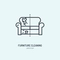 Sofa repair line icon, upholstered furniture dry cleaning logo. Couch flat sign, illustration of dirty home