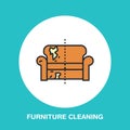 Sofa repair line icon, upholstered furniture dry cleaning logo.