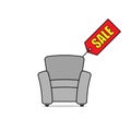 Sofa with SALE tag flat icon vector design