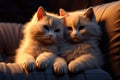 Sofa scene AI generated cats cuddle, tenderly clutching a heart