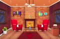 Vector illustration of beautiful warm interior, living room with fireplace. Royalty Free Stock Photo