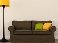 Sofa with a yellow floor lamp