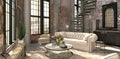 The sofa in the Ziegel Loft is an old vintage brick wall sofa Royalty Free Stock Photo