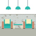 Sofas With Modern Lamp On Brick Background