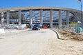 SoFi Stadium and entertainment complex under construction during the Coronavirus pandemic