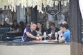 People enjoying the nice warm weather and open cafes in Sofia