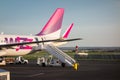 Sofia , Bulgaria - APRIL 15, 2015: Airplane is near the terminal gate ready for takeoff. Crew is preparing the plane for flight. W Royalty Free Stock Photo