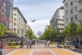 Walking people on Boulevard Vitosha in city of Sofia, Bulgaria Royalty Free Stock Photo