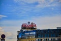 Grand Hotel Bulgaria and no parking traffic sign with blue sky background. Royalty Free Stock Photo