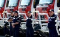 Sofia, Bulgaria - June 9, 2015: New fire trucks are presented to their firefighters Royalty Free Stock Photo