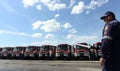 Sofia, Bulgaria - June 9, 2015: New fire trucks are presented to their firefighters Royalty Free Stock Photo