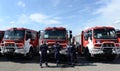 Sofia, Bulgaria - June 9, 2015: New fire trucks are presented to their firefighters Royalty Free Stock Photo