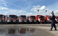 Sofia, Bulgaria - June 9, 2015: New fire trucks are presented to their firefighters Royalty Free Stock Photo