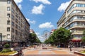 Walking people on Boulevard Vitosha in city of Sofia, Bulgaria Royalty Free Stock Photo