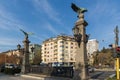 Sunset view of Eagle Bridge over Perlovska river, Sofia, Bulgaria Royalty Free Stock Photo