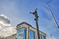 Saint Sofia Monument in Sofia with background blue sky and Unicredit Bulbank building Royalty Free Stock Photo