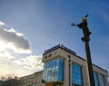 Saint Sofia Monument in Sofia with background blue sky and Unicredit Bulbank building Royalty Free Stock Photo