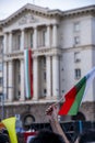 Demonstrators waving the Bulgarian flag during the 76-th day of anti-government protests against corrupt politicians